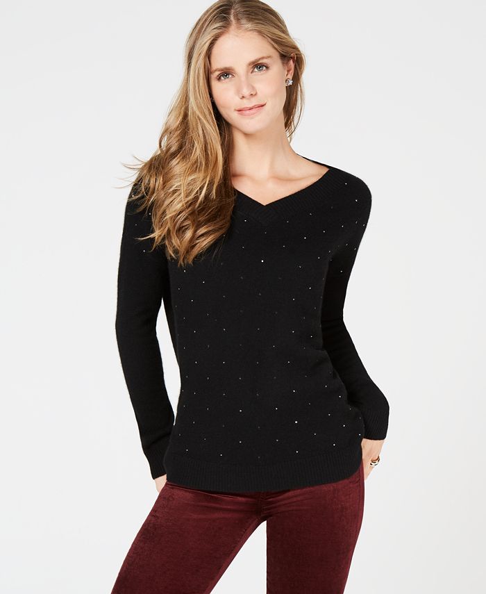 Charter Club RhinestoneEmbellished Pure Cashmere Sweater, Created for