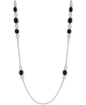 Nine West - Silver-Tone Oval Stone 42" Strand Necklace