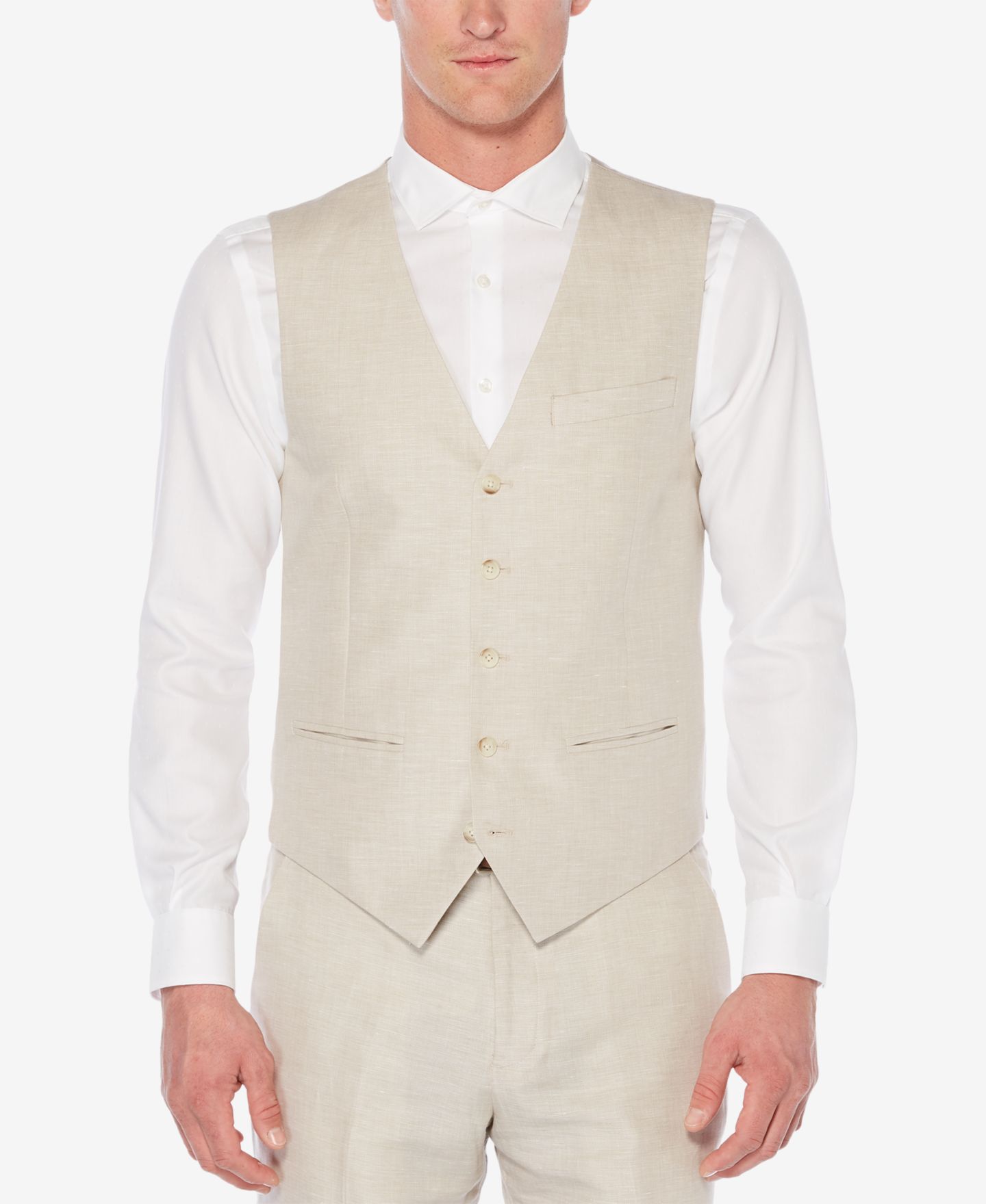 Мужской жилет Perry Ellis Linen Herringbone Vest, цвет: Натуральный льняной — фото 1