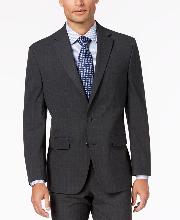 Club Room Men's Classic-Fit Stretch Charcoal Windowpane Check Suit ...