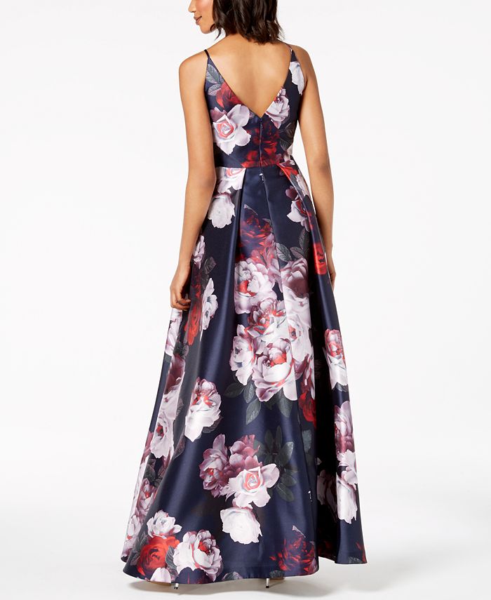 Calvin Klein Floral-Print Plunge Gown - Macy's