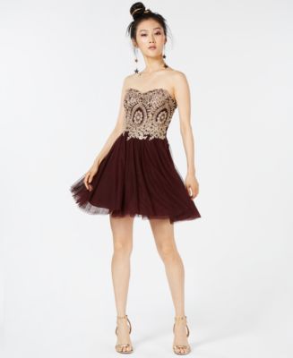 City Studios Juniors' Strapless Wrap-Skirt Dress Gold - Size 3