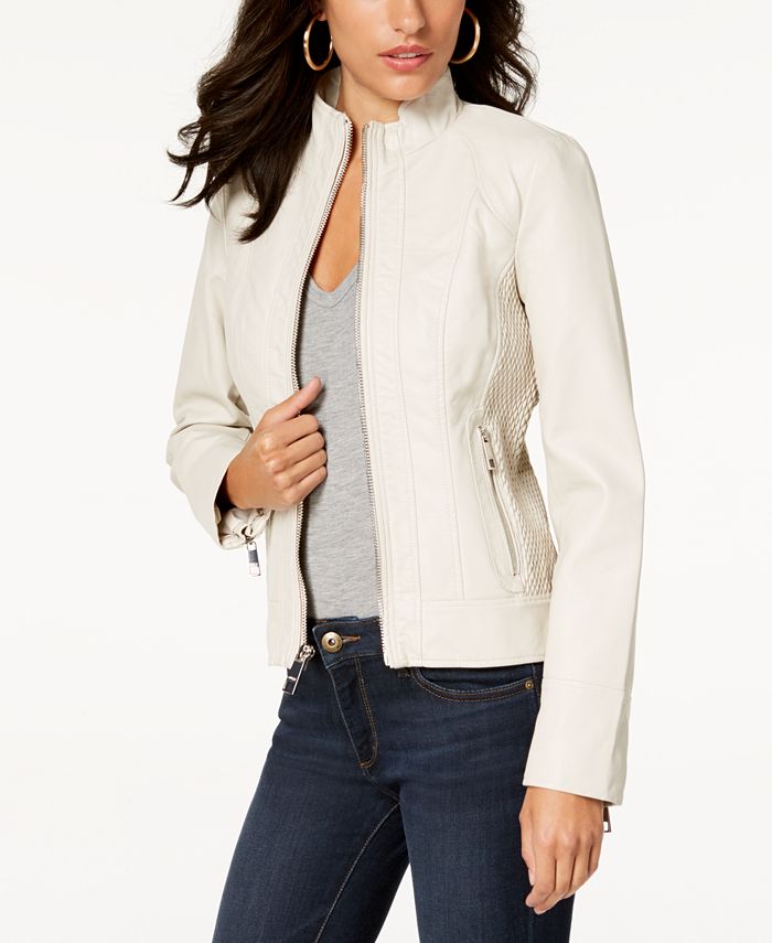 GUESS Faux-Leather Moto Jacket - Macy's