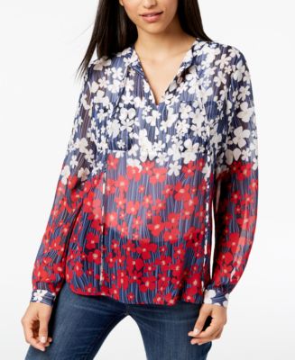 Tommy Hilfiger Tie-Neck Floral-Print Top, Created for Macy's & Reviews ...