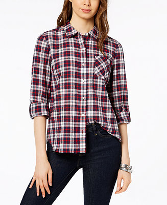Tommy Hilfiger Plaid Utility Shirt, Created for Macy's & Reviews - Tops ...
