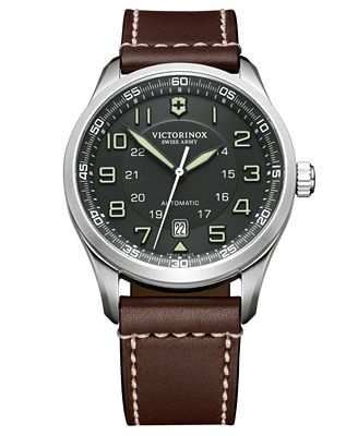 Victorinox Swiss Army Men's Automatic Airboss Brown Leather Strap Watch ...