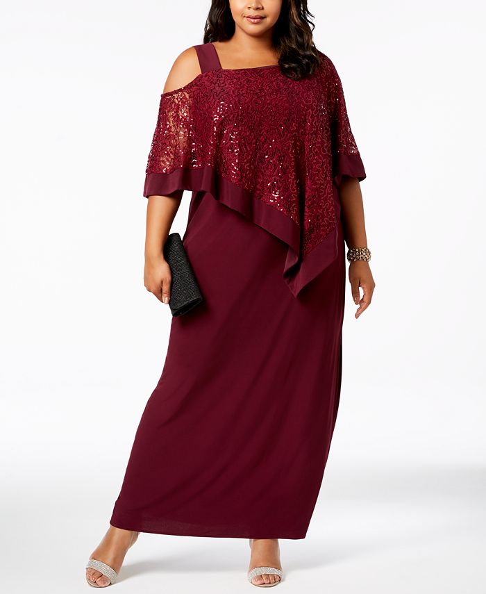 R & M Richards Plus Size Sequined-Lace Capelet Dress - Macy's