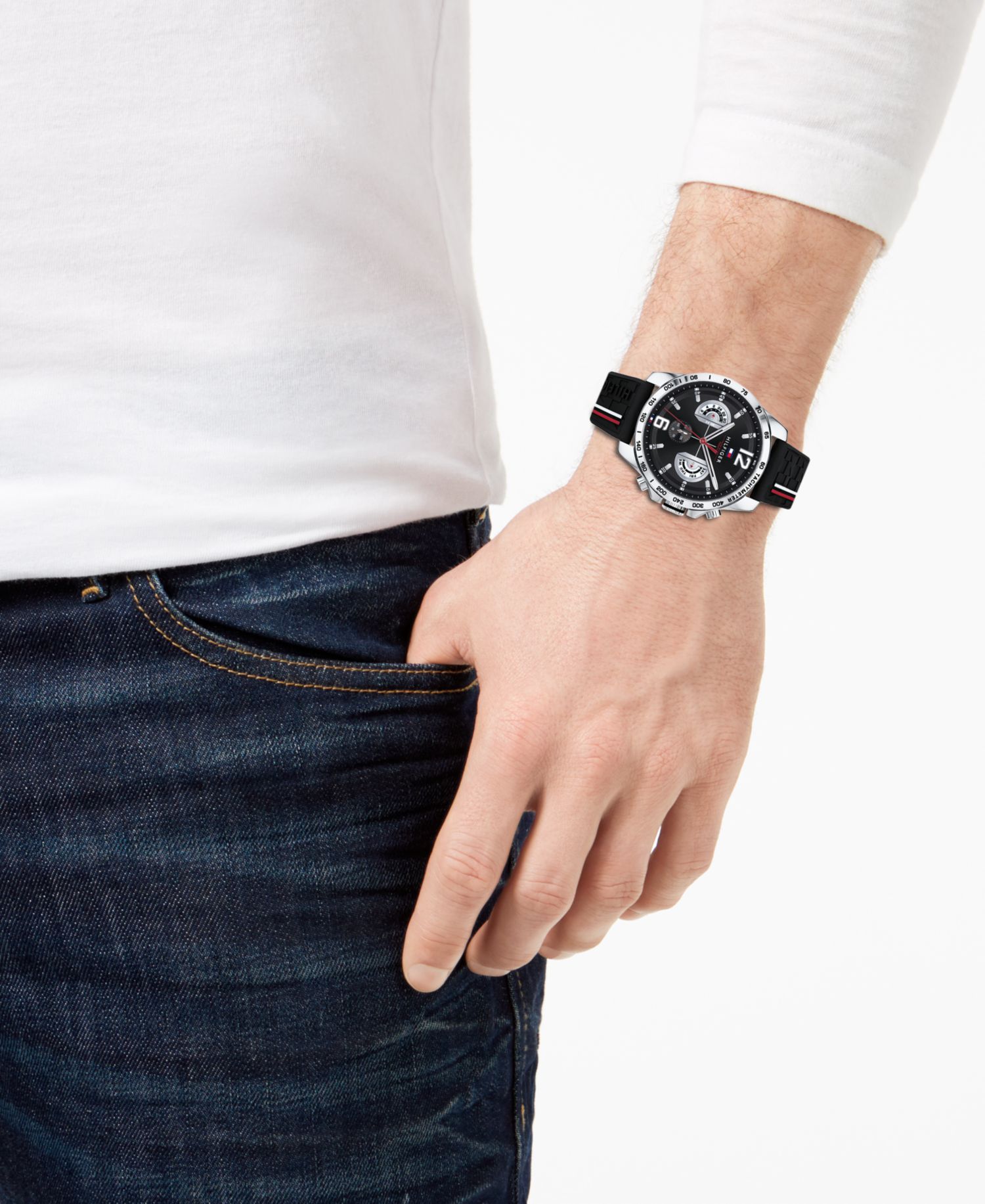 Men's Black Silicone Strap Watch 46mm