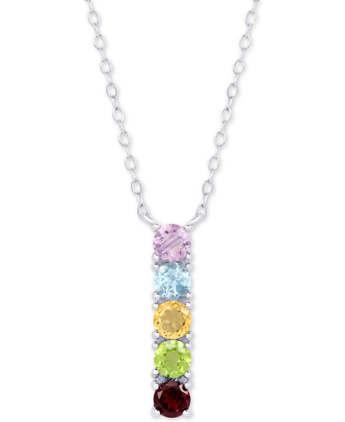 Macy's Multi-gemstone Linear 18" Pendant Necklace (1-1/4 Ct. T.w.) In Sterling Silver In Multi-gemstone