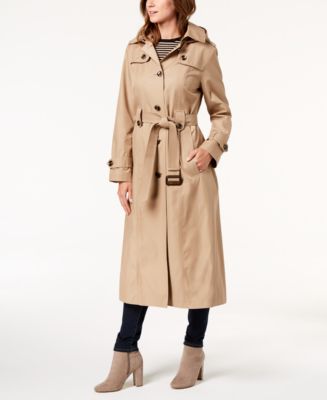 London Fog Hooded Belted Maxi Trench Coat - Macy's