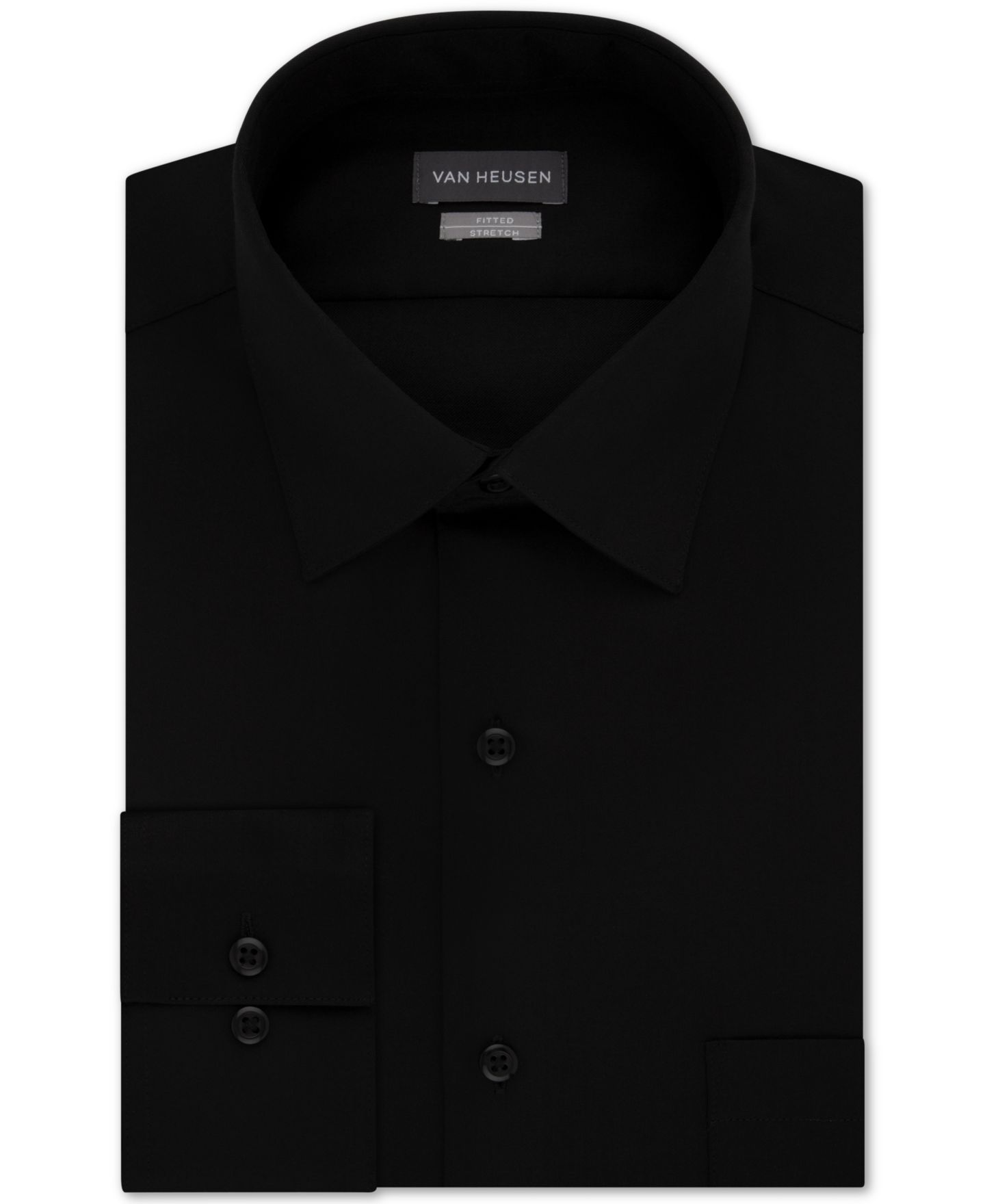 Мужская рубашка Van Heusen Athletic Stretch Wrinkle Free Sateen Solid Dress Shirt, цвет: Чёрный — фото 1