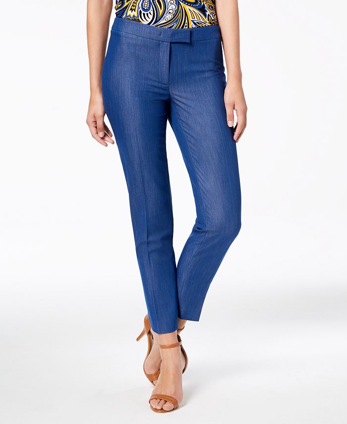 Anne Klein Soft Denim Extended-Tab Ankle Pants - Macy's
