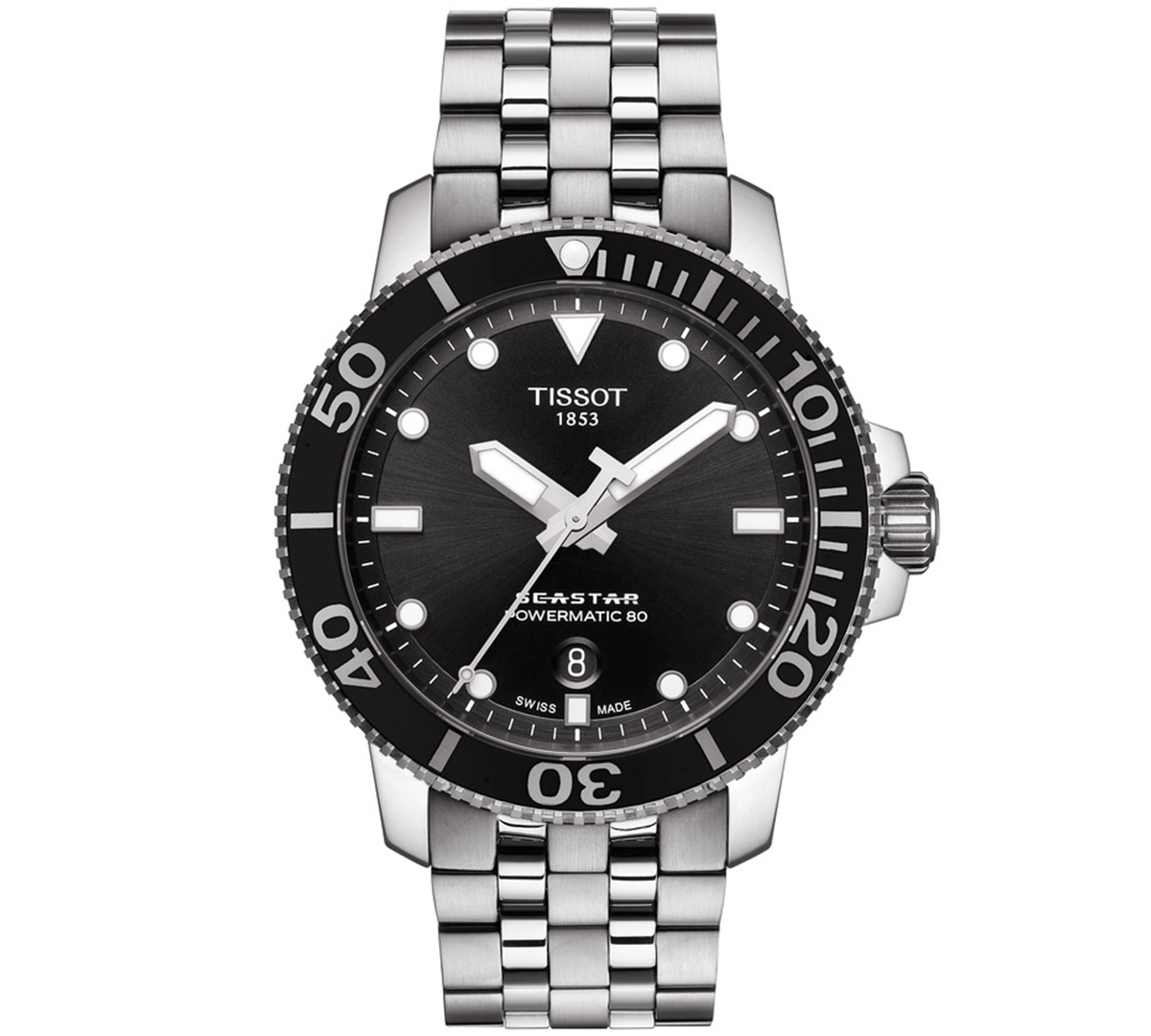 Men's Swiss Automatic T-Sport Seastar 1000 Gray Stainless Steel Bracelet Diver Watch 43mm