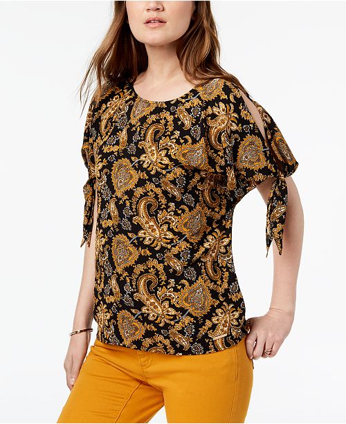 Michael Kors Printed Tie Sleeve Top Reviews Tops Women Macy S
