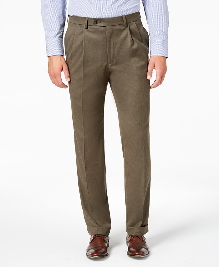Essentials Men's Expandable Waist Classic-fit Pleated Dress Pants 