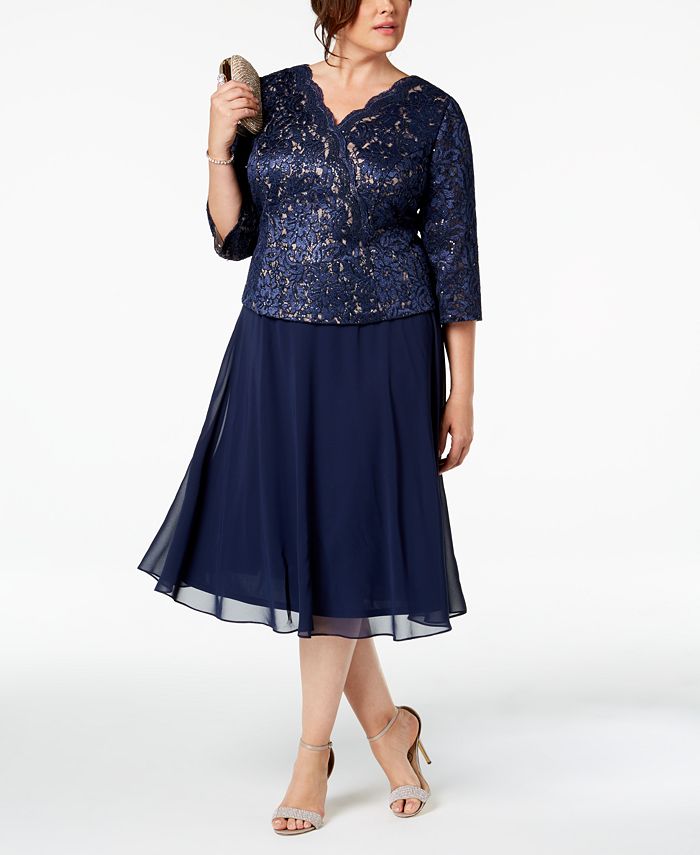 Alex Evenings Women's Sequined Bodice Midi Dress Blue Size 6