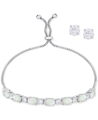 Macy's - 2-Pc. Set Cubic Zirconia Slider Bracelet & Stud Earrings in Fine Silver-Plate