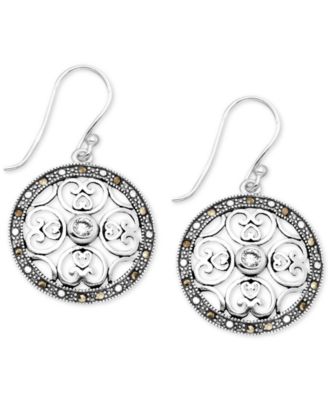 Macy's - Crystal & Marcasite Circle Drop Earrings in Fine Silver-Plate