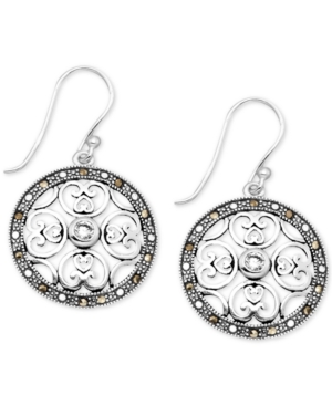 image of Crystal & Marcasite Circle Drop Earrings in Fine Silver-Plate