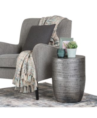 Johnsen 15" Wide Tribal Pattern Metal Accent Table in Antique Silver Iron, Assembled