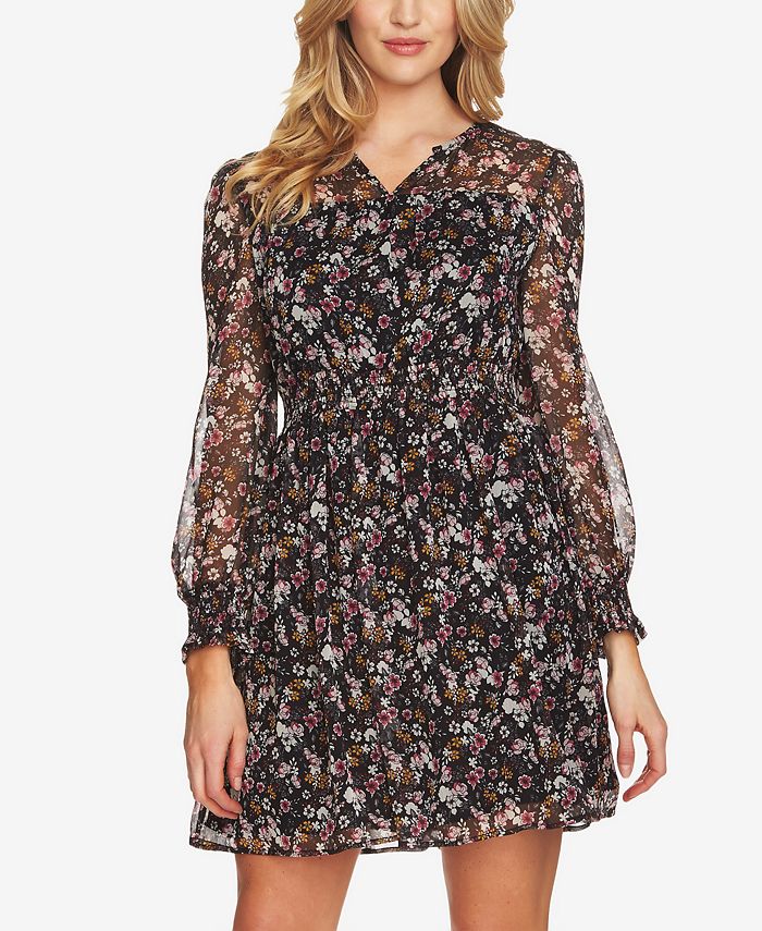 CeCe Floral-Print Smocked Fit & Flare Dress - Macy's