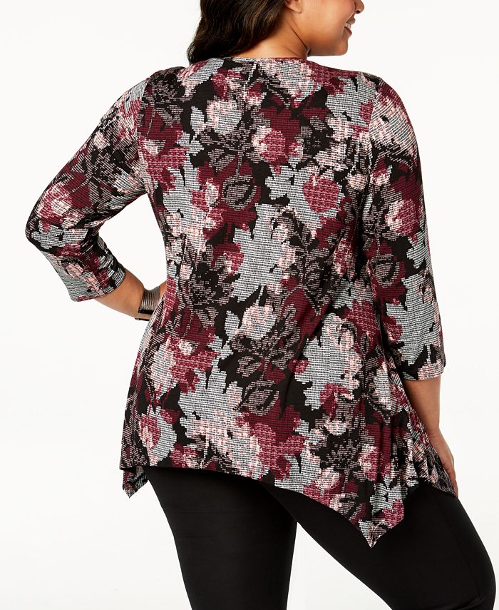 JM Collection Plus Size Printed Handkerchief-Hem Top, Created for Macy ...