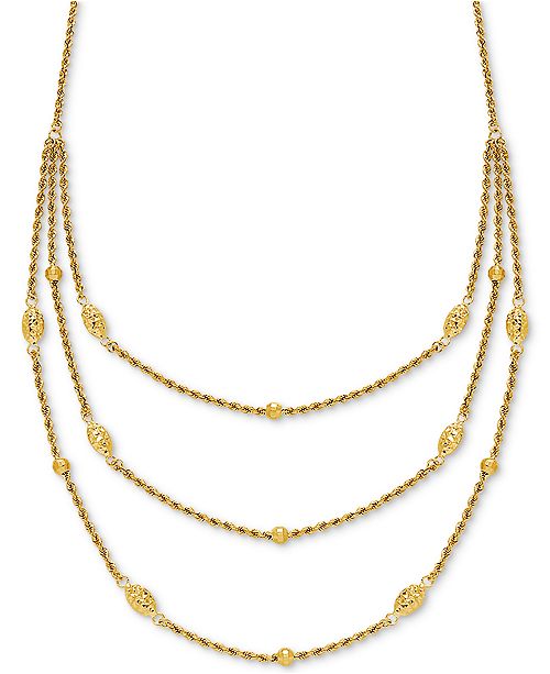 Macy's Fancy Bead ThreeRow Statement Necklace 18" in 10k Gold & Reviews Necklaces Jewelry
