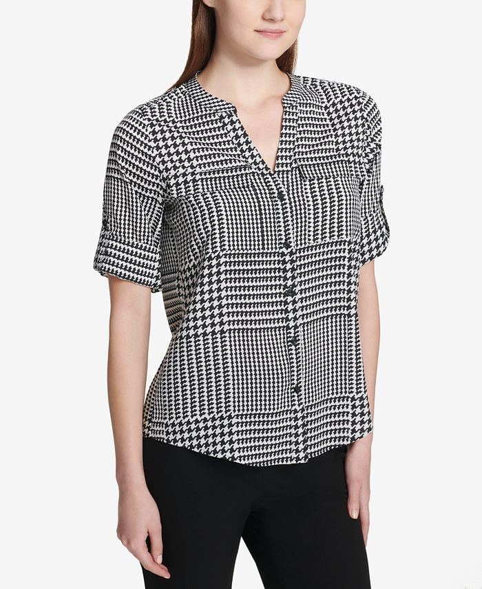 Calvin Klein Printed RollTabSleeve Top Macy's