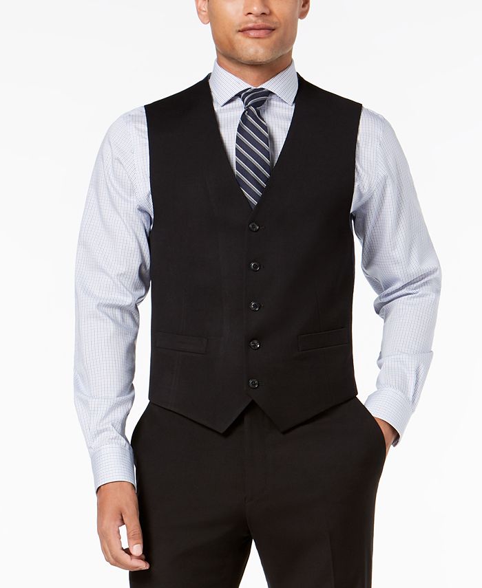 Tommy Hilfiger Men's Modern-Fit THFlex Stretch Black Twill Vested Suit ...