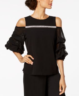 MSK - Embellished Cold-Shoulder Top