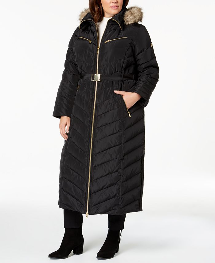 Michael Kors Plus Size Faux-Fur-Trim Puffer Coat - Macy's