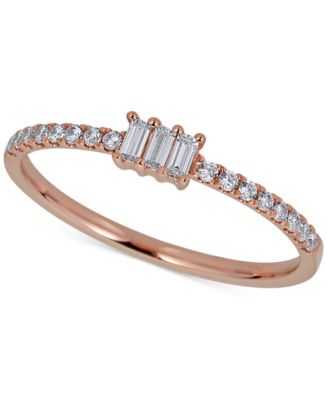 Macy's Diamond Triple Baguette Ring (1/4 ct. t.w.) in 14k Rose Gold ...