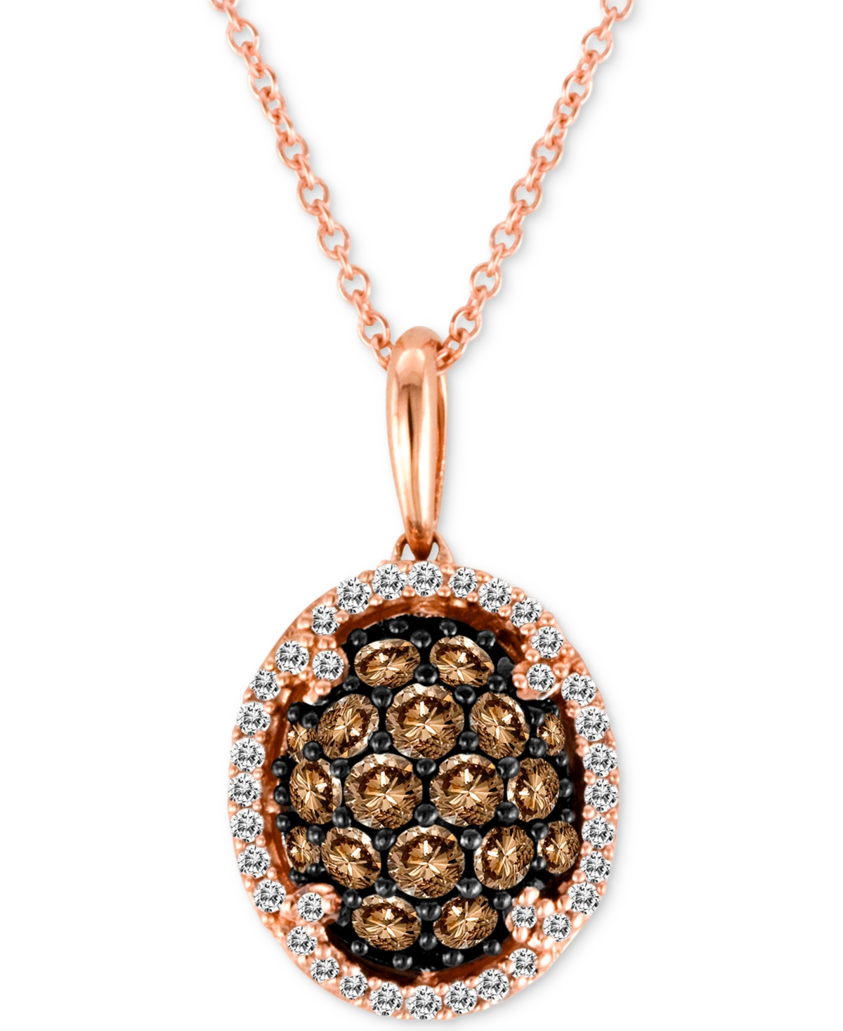 Le Vian Chocolatier Diamond Oval Cluster 18" Pendant Necklace (3/4 Ct. T.w.) In 14k Rose Gold In Gold