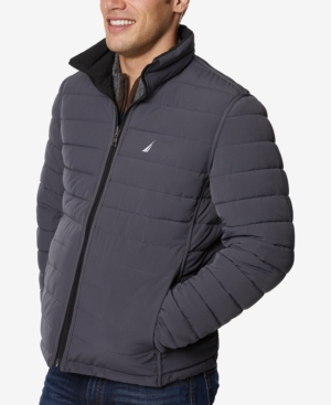 Tahari Men's Quilted Stretch Reversible Jacket In Heather Grey Blue