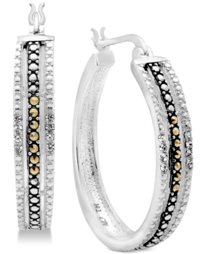image of Marcasite & Crystal Patterned Medium Hoop Earrings in Fine Silver-Plate