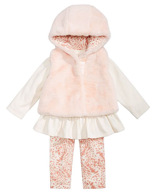 First Impressions Baby Girls 3 Pc Faux Fur Vest Tunic Leggings