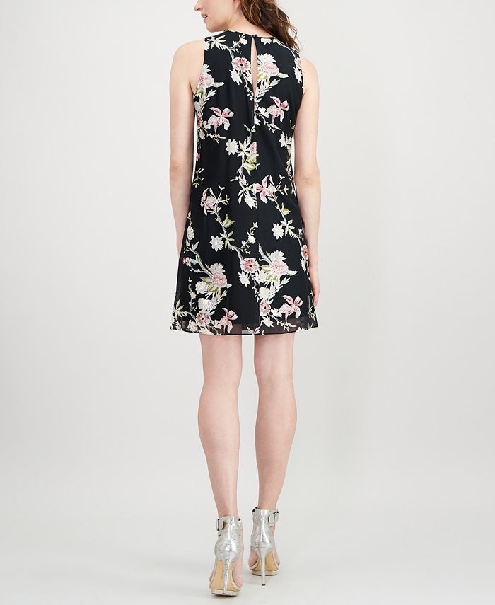 Calvin Klein Metallic Floral Trapeze Dress - Macy's