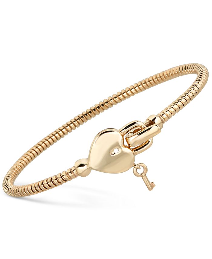 Macy's - Heart & Key Tubogas Bangle Bracelet in 14k Gold-Plated Sterling Silver