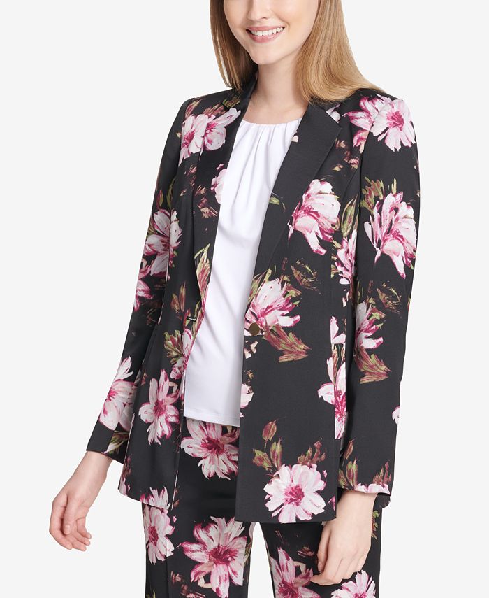 Calvin Klein One Button Floral Print Jacket Macy s