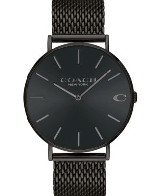 코치 남성 손목 시계 COACH Mens Charles Black Stainless Steel Mesh Bracelet Watch 36mm