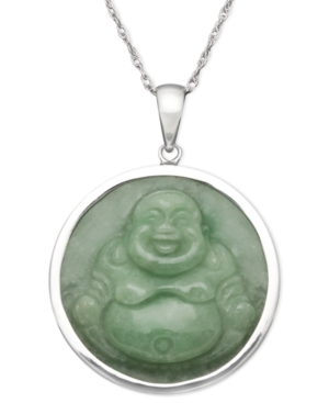 image of Sterling Silver Necklace, Jade Carved Buddha Pendant