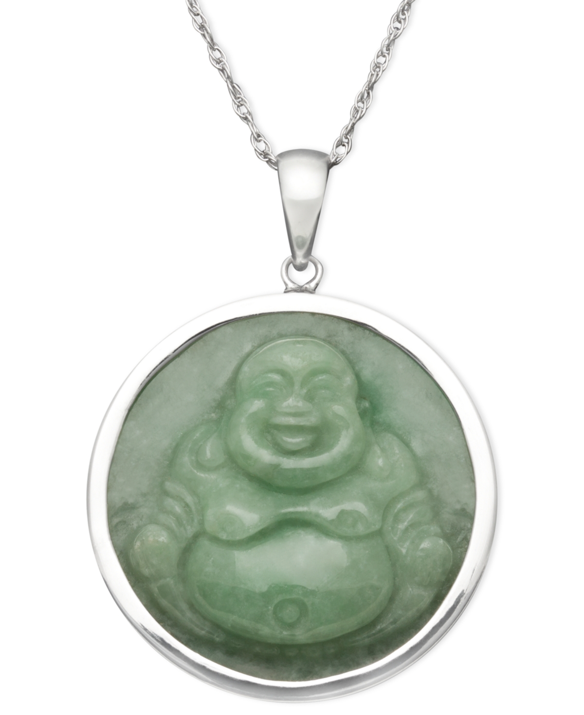 Macy's Jade Carved Buddha Pendant Set In Sterling Silver