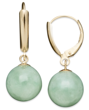 image of 14k Gold Earrings, Jade Bead Drop Earrings