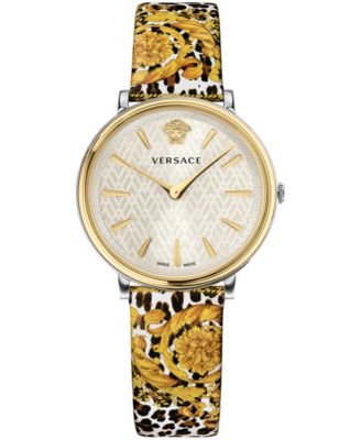 Versace - Women's Swiss V-Circle Tribute Edition Baroque SS'92 Animal Print Leather Strap Watch 38mm