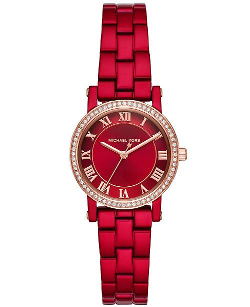 Michael Kors Women's Petite Norie Red Stainless Steel Bracelet Watch ...