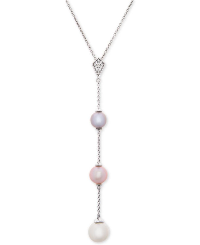 Cultured Freshwater Pearl (6, 7 & 8mm) & Diamond Accent 17" Lariat