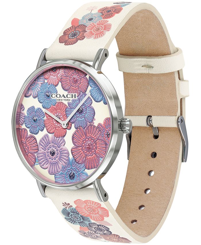 COACH Women's Perry Chalk Leather Strap Watch 36mm, Created for Macy's