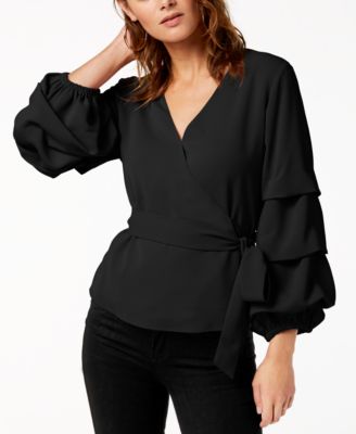 Bar III - Surplice Volume-Sleeve Top, Created for Macy's