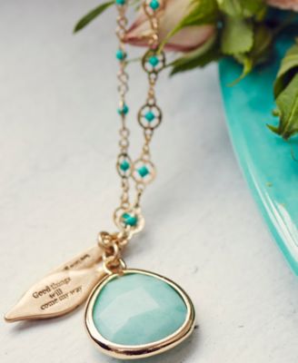 Gold-Tone Stone & Evil Eye Charm Pendant Necklace, 32" + 3" extender