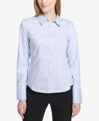 Calvin Klein Petite Cotton Button-Front Shirt - Macy's